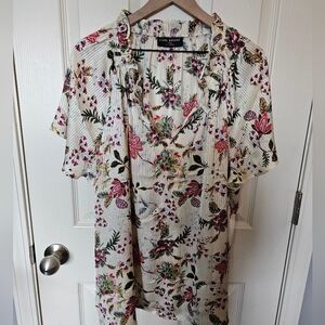 Lane Bryant Cream and Pink Floral Blouse